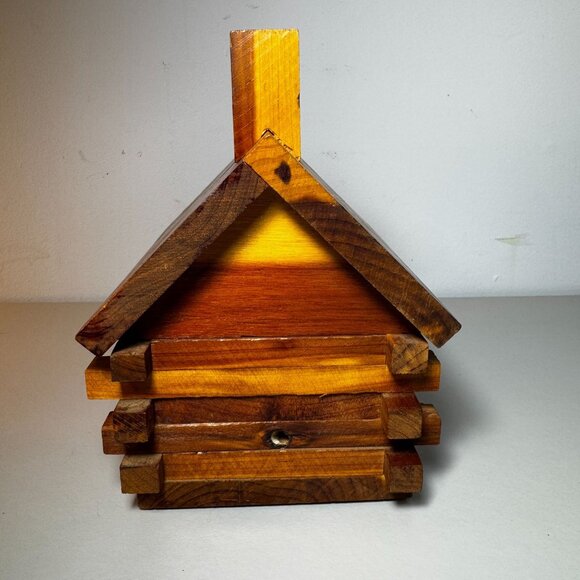 Vintage Log Cabin Bank (Solid Cedar Wood) - Picture 5 of 11